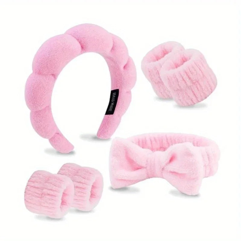 4-Piece Bow Headband & Wristband Set – Spa & Makeup Hair Accessories for Women Peaceful Pleasures Health and Wellness