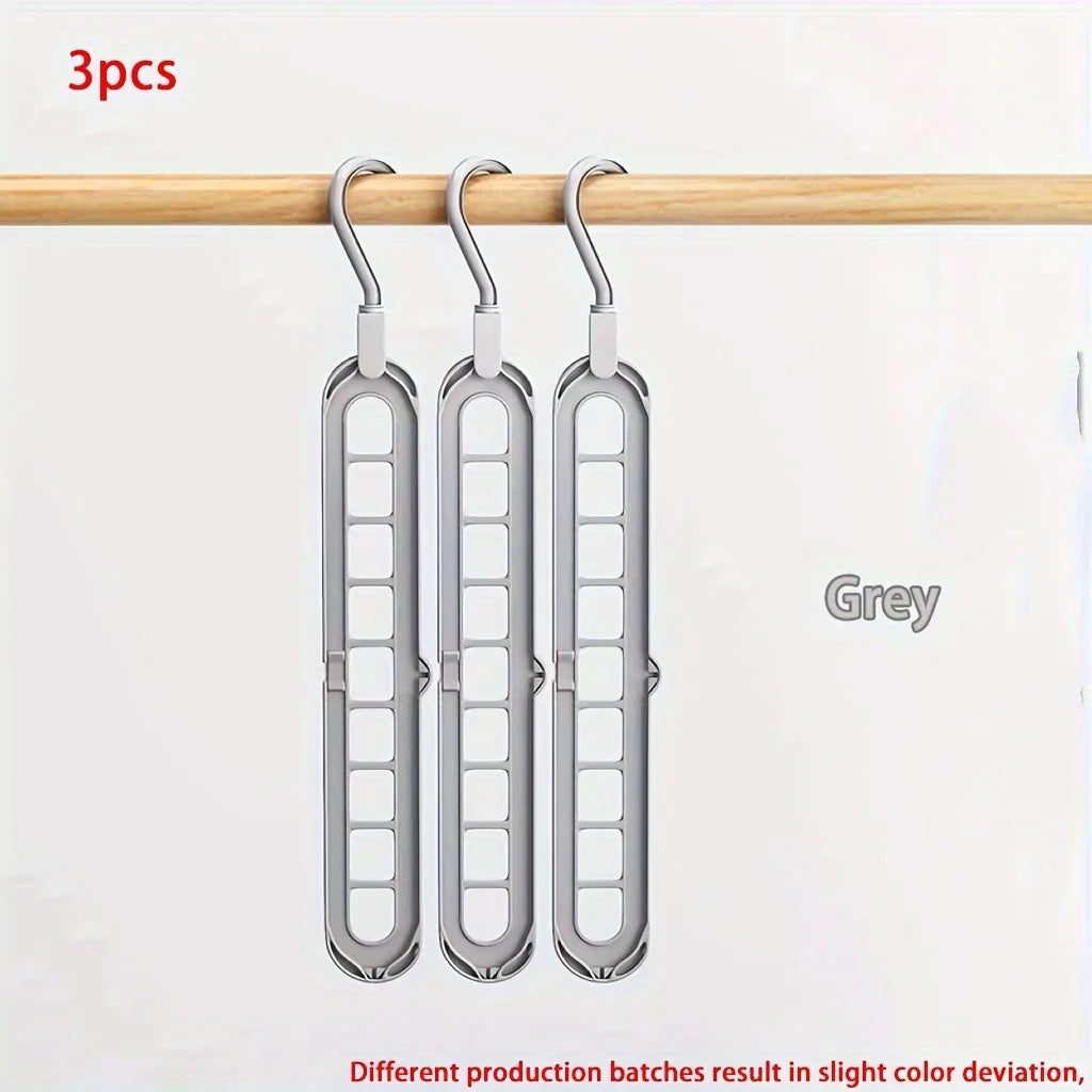3pcs, Plastic 9-Hole Foldable Hangers, Heavy Duty Space Saving Clothes Organizer Hangers, For Room, Closet, Wardrobe, Home & Dor Peaceful Pleasures Health and Wellness GRAY