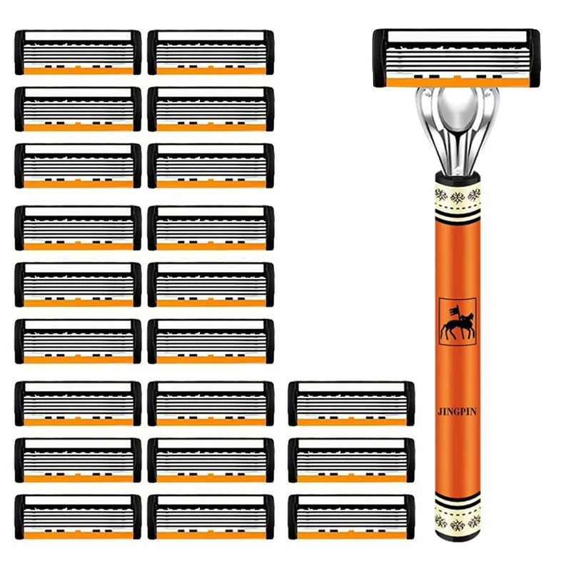 Men's 6-Blade Manual Razor Shaving Kit – Face & Beard Shaver