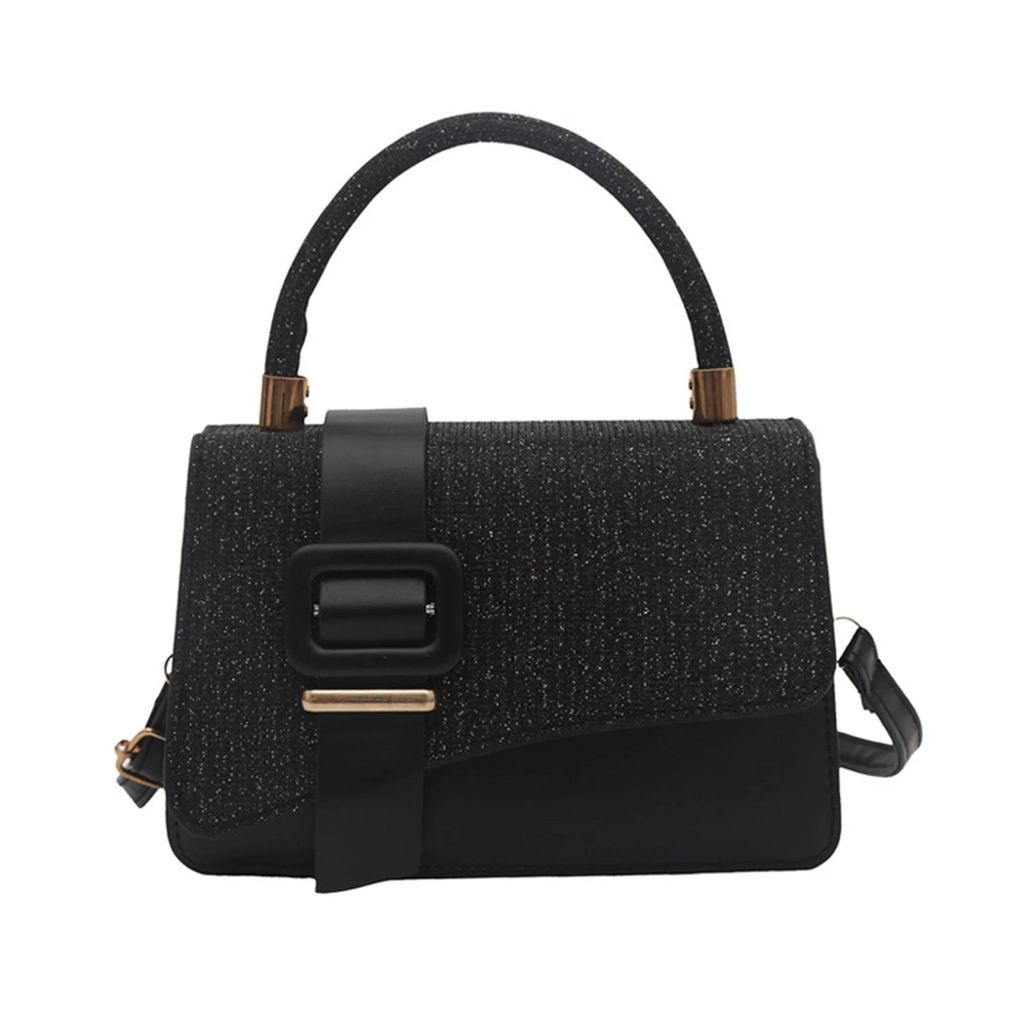 Women PU Leather Shoulder Bag Glossy Solid Color Tote Crossbody Bag With Adjustable Chain Peaceful Pleasures Health and Wellness black
