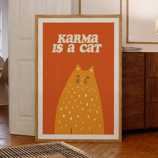 Karma Is A Cat Orange Cat Canvas Wall Art Print Poster Canvas Wall Art Peaceful Pleasures Health and Wellness