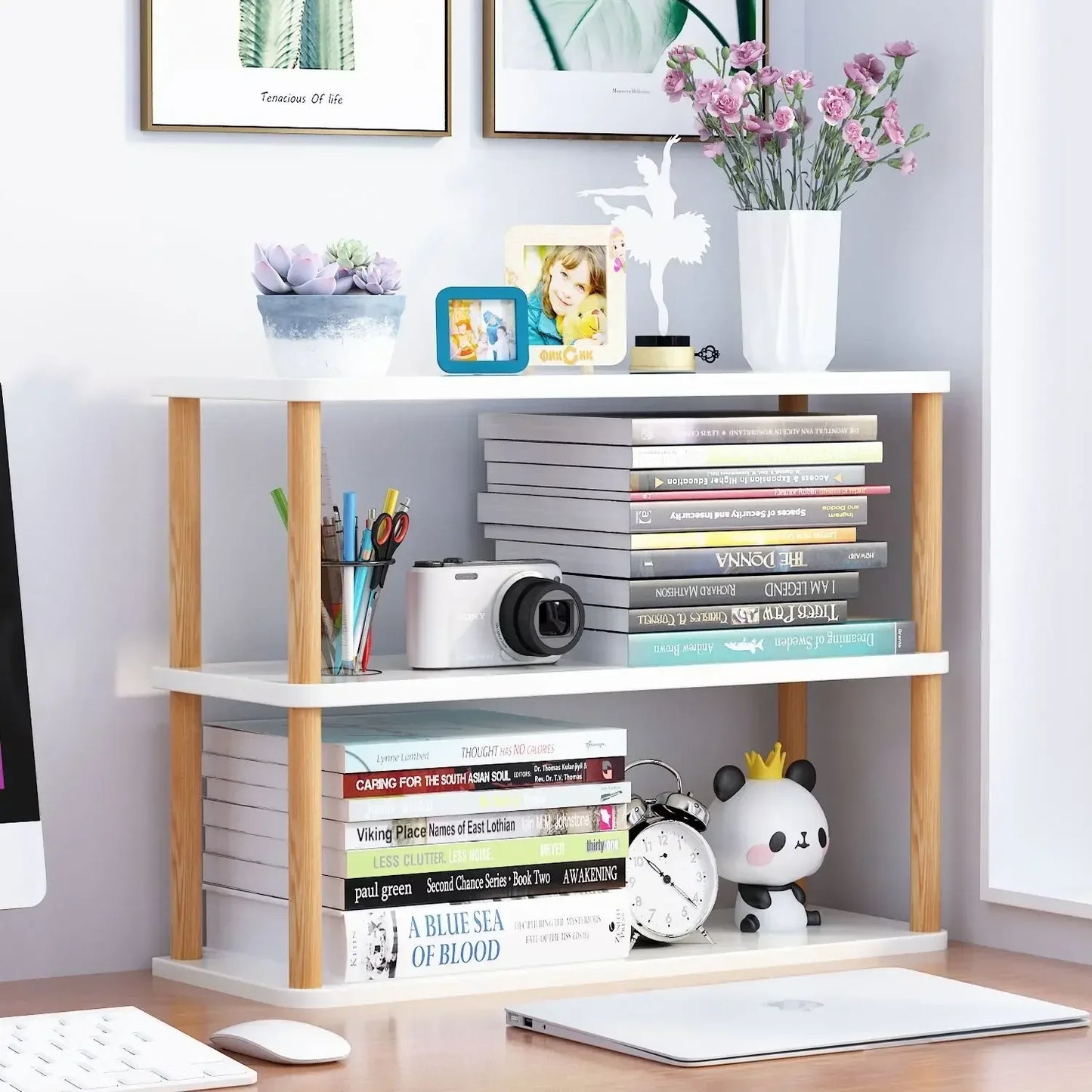 Minimalist Wooden Desktop Bookshelf | Multi-Layer Desk Organizer