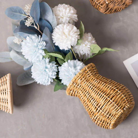 Handwoven Rattan Vase – Boho Farmhouse Décor | Pampas Grass Decorative Vase Peaceful Pleasures Health and Wellness