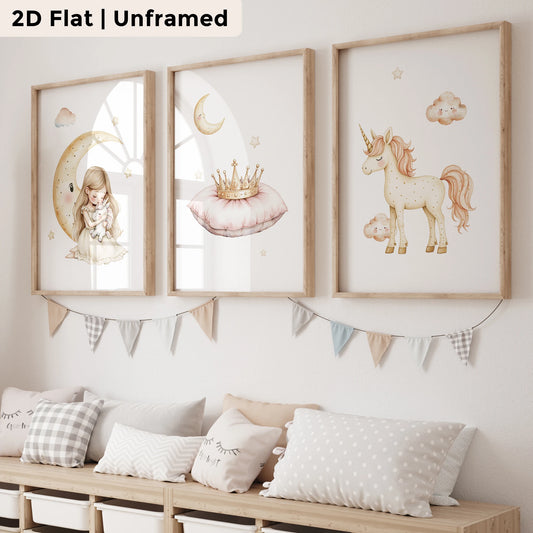 3-Piece Moon Princess Unicorn Canvas Wall Art Print Set Canvas Wall Art Peaceful Pleasures Health and Wellness GP139-3pcs 21x30cm Unframed