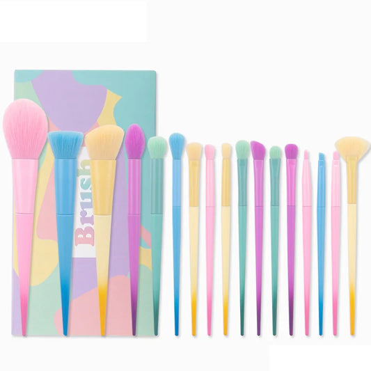17-Piece Makeup Brush Set in Candy Colored Macaron Shades: Powder Brush, Eyebrow Brush, and More Peaceful Pleasures Health and Wellness Default Title