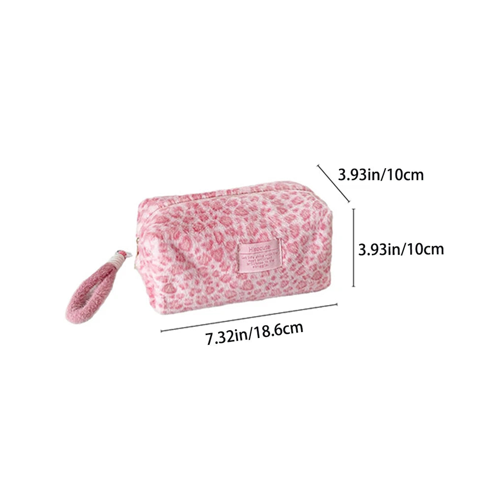 Plush Leopard Print Makeup Bag Student Portable Stationery Pencil