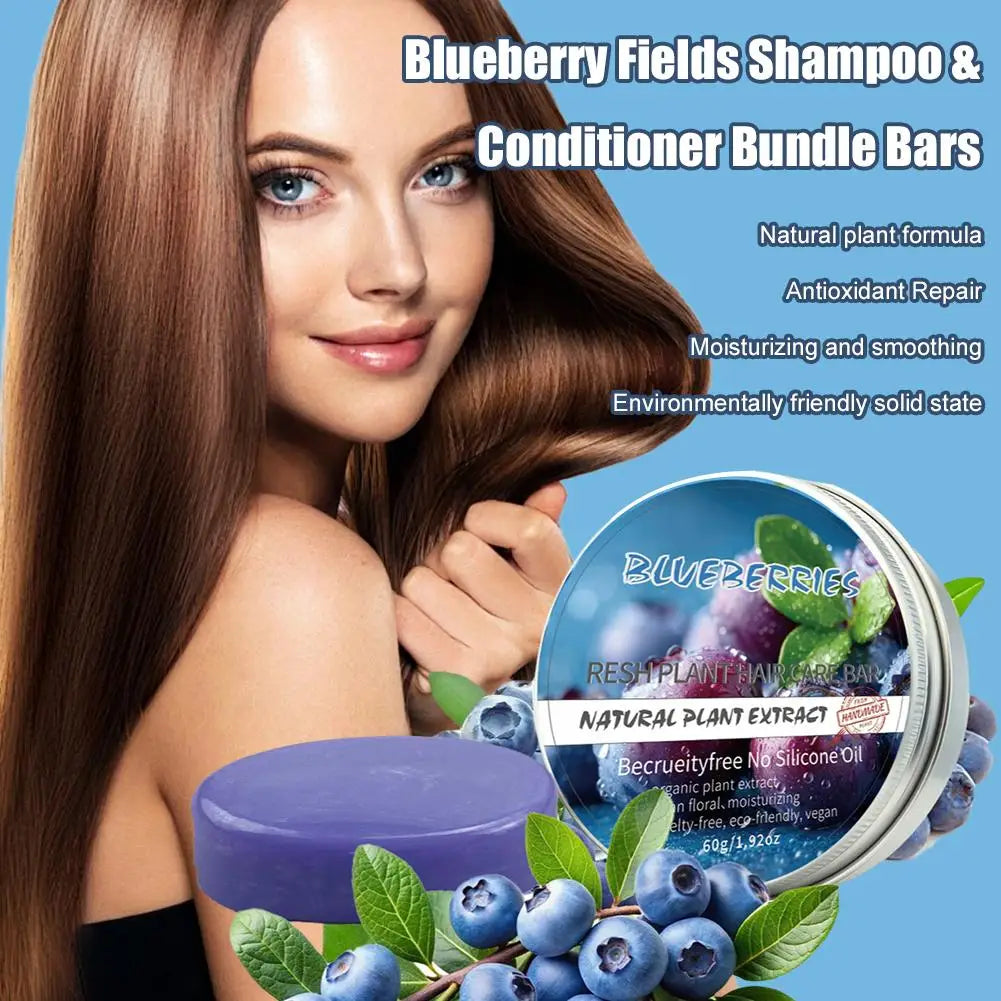 Blueberry Shampoo & Conditioner Bundle Bar for Hair Thinning Frizz, Blueberry Solid Shampoo & Conditioner Strengthen Hair Care Peaceful Pleasures Health and Wellness