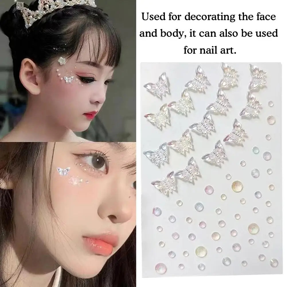 Butterfly Crystal Diamond Sticker Self Adhesive DIY Facial Temporary Tattoos Stickers for Stage Daily Makeup Face Decals Peaceful Pleasures Health and Wellness