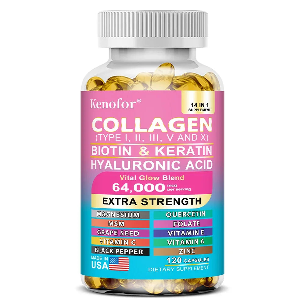 Multi Collagen Capsules Types I II III V X | Biotin Keratin Hair Skin Nails