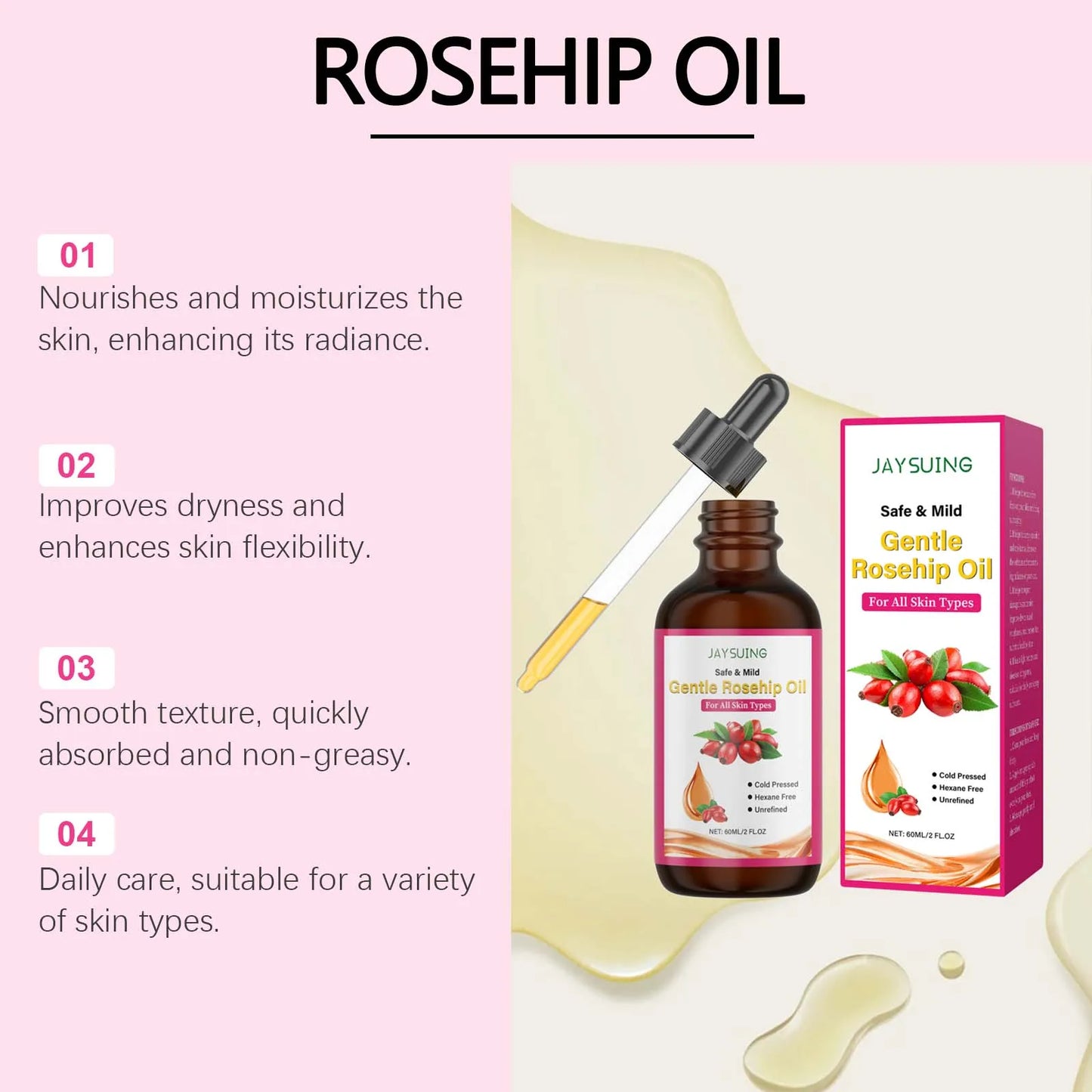 Rose Hip Seed Facial Oil – Hydrating Anti-Aging Face Oil 60ml