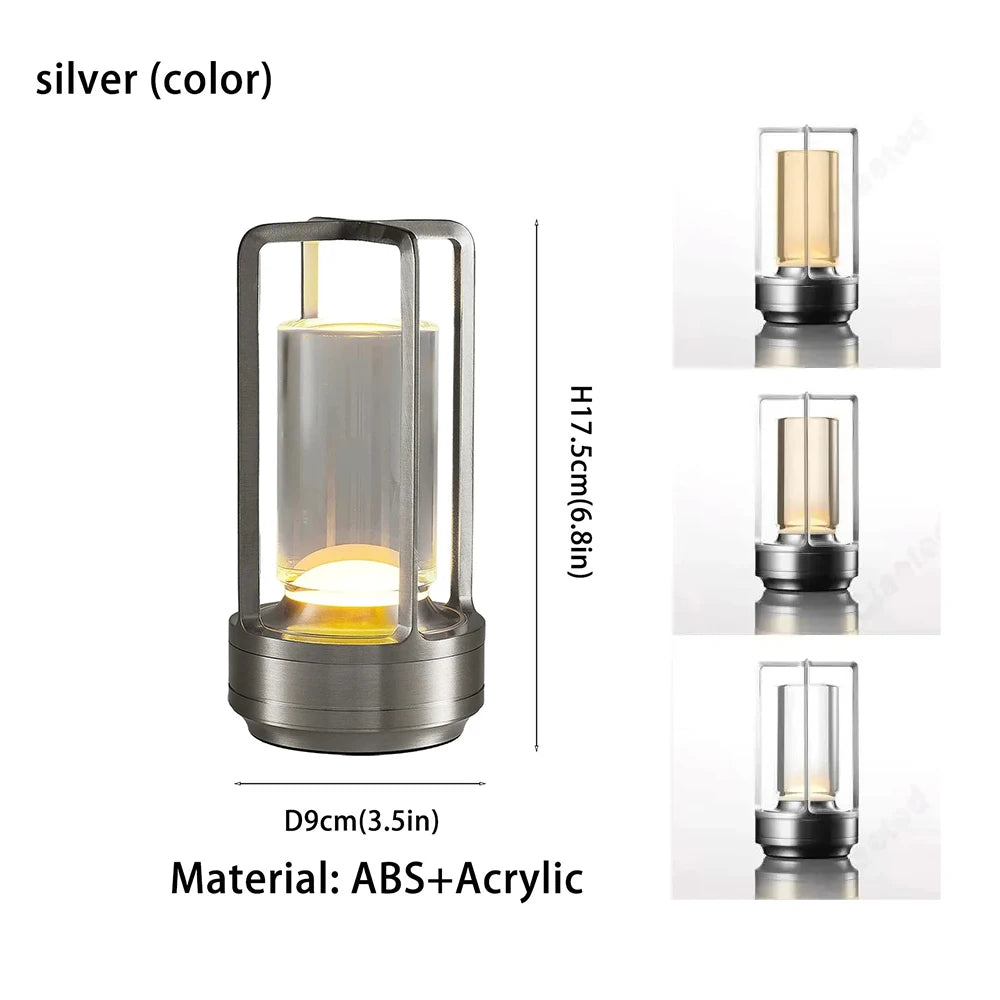 Rechargeable Wireless Table Lamp LED Touch Sensor Desktop Night Light Reading Lamp for Restaurant Hotel Bar Bedroom Decor Light Peaceful Pleasures Health and Wellness Silver A changeable