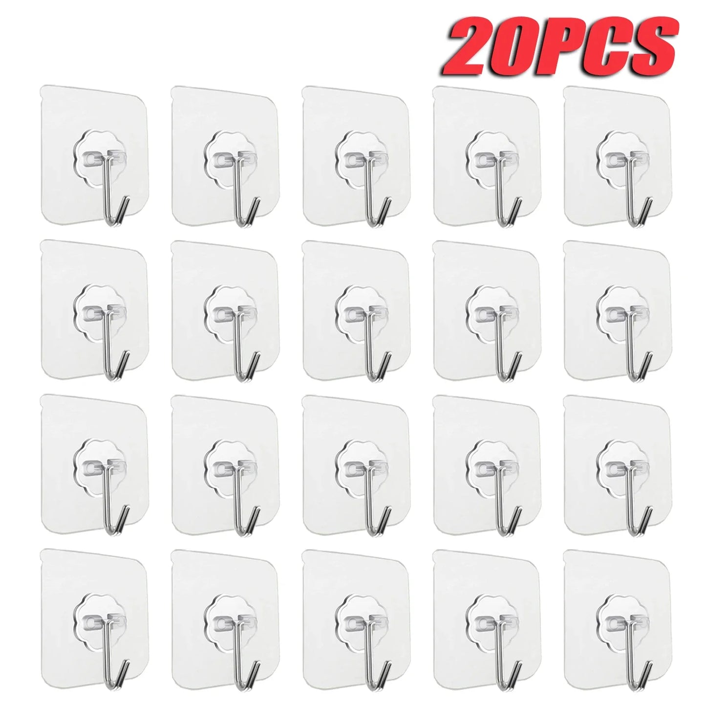 Transparent Self-Adhesive Wall Hooks – No-Drill, Bulk 10–100 Pcs