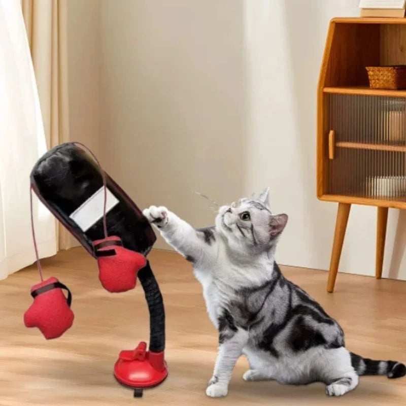 Cartoon Cat Punching Bag Toy with Boxing Gloves Suction Cup Indoor Toy for Kittens and Adult Cats Random Color Pet Supplies Peaceful Pleasures Health and Wellness