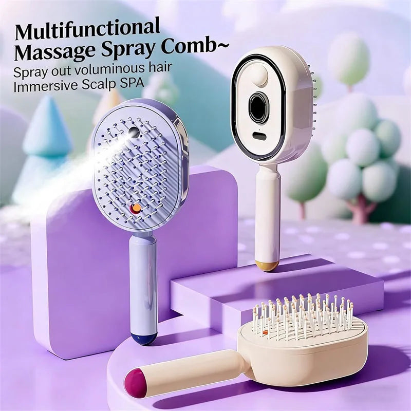 Electric Spray Air Cushions Massage Comb 3 in 1 Self Cleaning Steam Essential Oil Brush Rechargeable Spray Scalp Massager Combs Peaceful Pleasures Health and Wellness