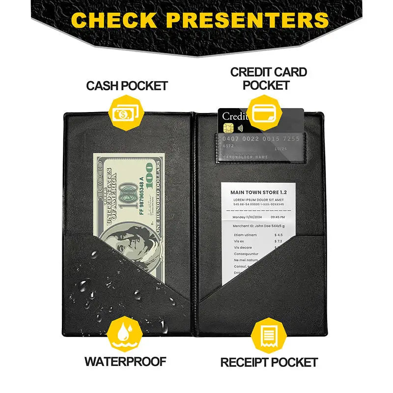 Guest Check Holder Restaurant Bill Presenter Folder Card Slot Durable Leather Menu Ticket Organizer Server Waiter Book Accessory Peaceful Pleasures Health and Wellness