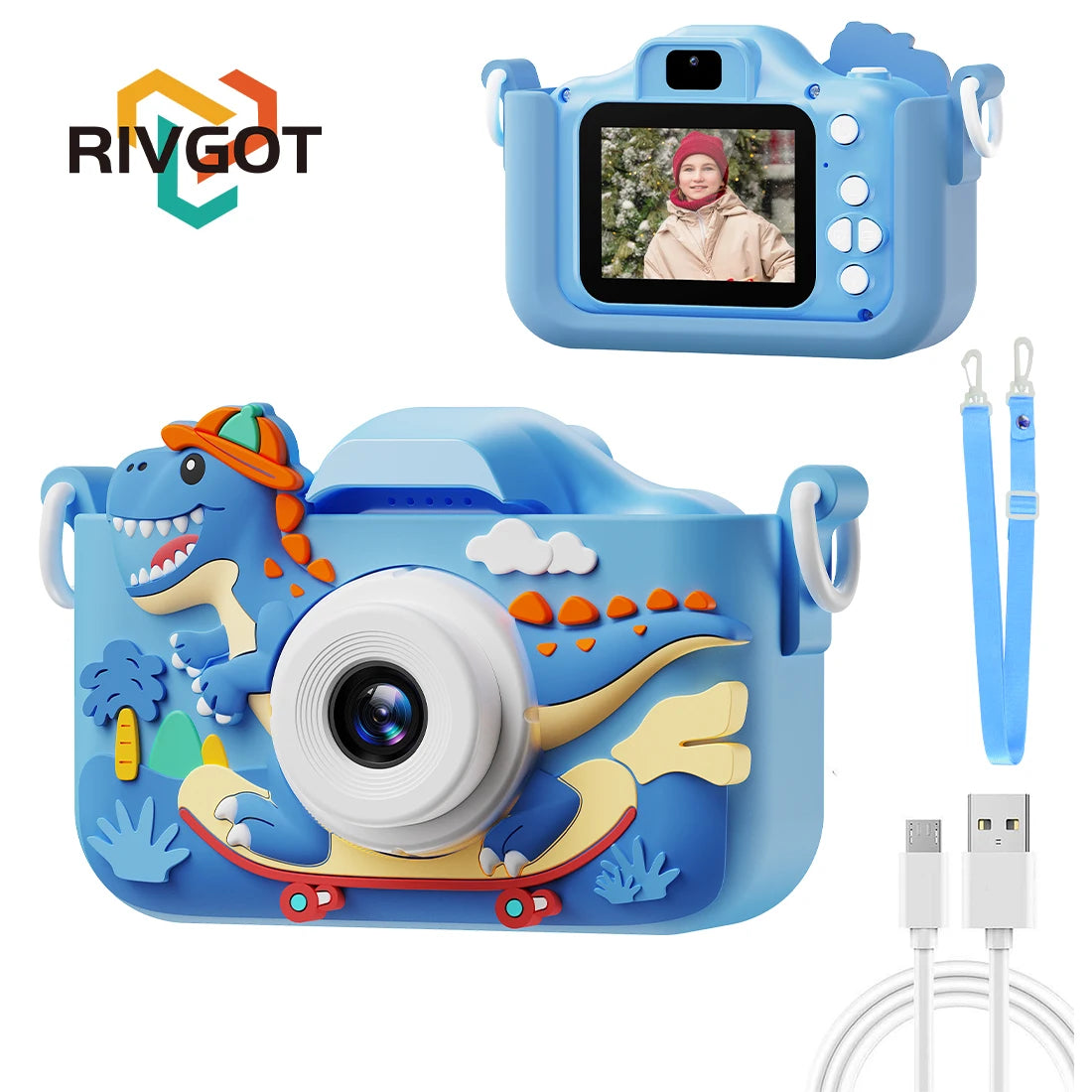 Dinosaur Themed Kids Digital Camera 1080P HD Mini Camera Toy for Vlogging And Photography Perfect Christmas Or Birthday Gift Peaceful Pleasures Health and Wellness Blue