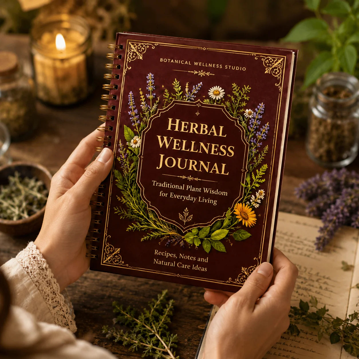 Retro Botanical A5 Spiral Notebook Natural Care Log Book Portable