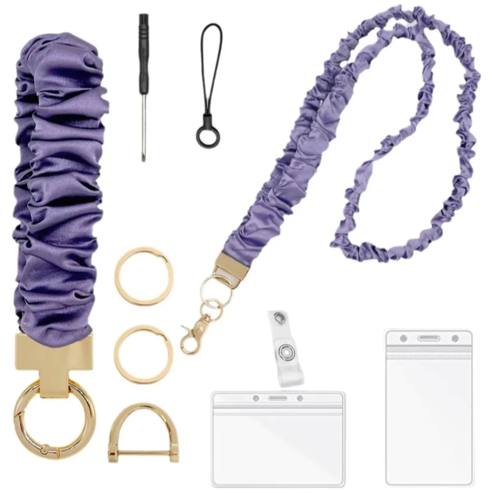 Safety Breakaway Buckle ID Badge Lanyard Stretchy Scrunchie Style Adjustable Elastic Material Retractable Lanyard Set Peaceful Pleasures Health and Wellness Purple Set 2
