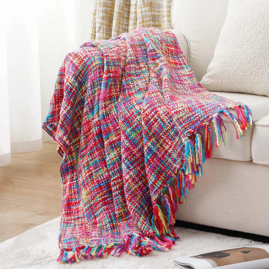 Battilo Orange Kint Throw Blanket With Tassels Fall Multicolor Boho Throws For Bed Decorative Sofa Blanket Bedspread On the Bed Peaceful Pleasures Health and Wellness