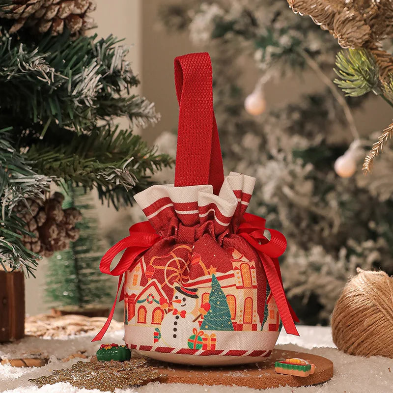 2025 Creative Handheld Canvas Apple Bag with Bow Christmas Gift Bag Christmas Eve Apple Gift Box Christmas Gift Peaceful Pleasures Health and Wellness F 10x20CM