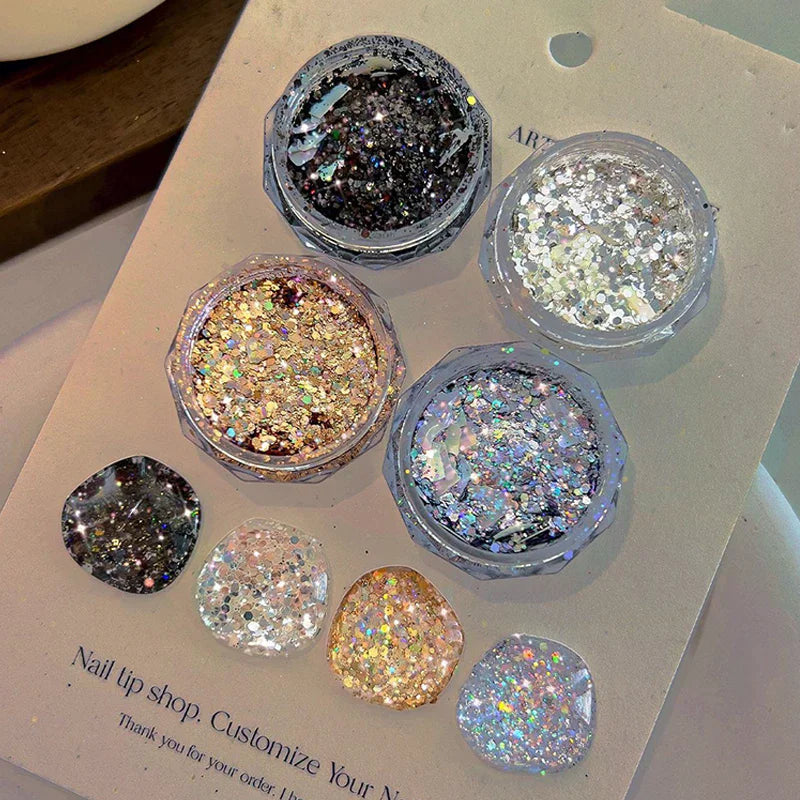 1 Box Holographic Pure Shiny Glitter Flakes Sparkly Chunky Iridescent Gold Silver Metallic Mermaid Nail Art Powder Sequins Peaceful Pleasures Health and Wellness