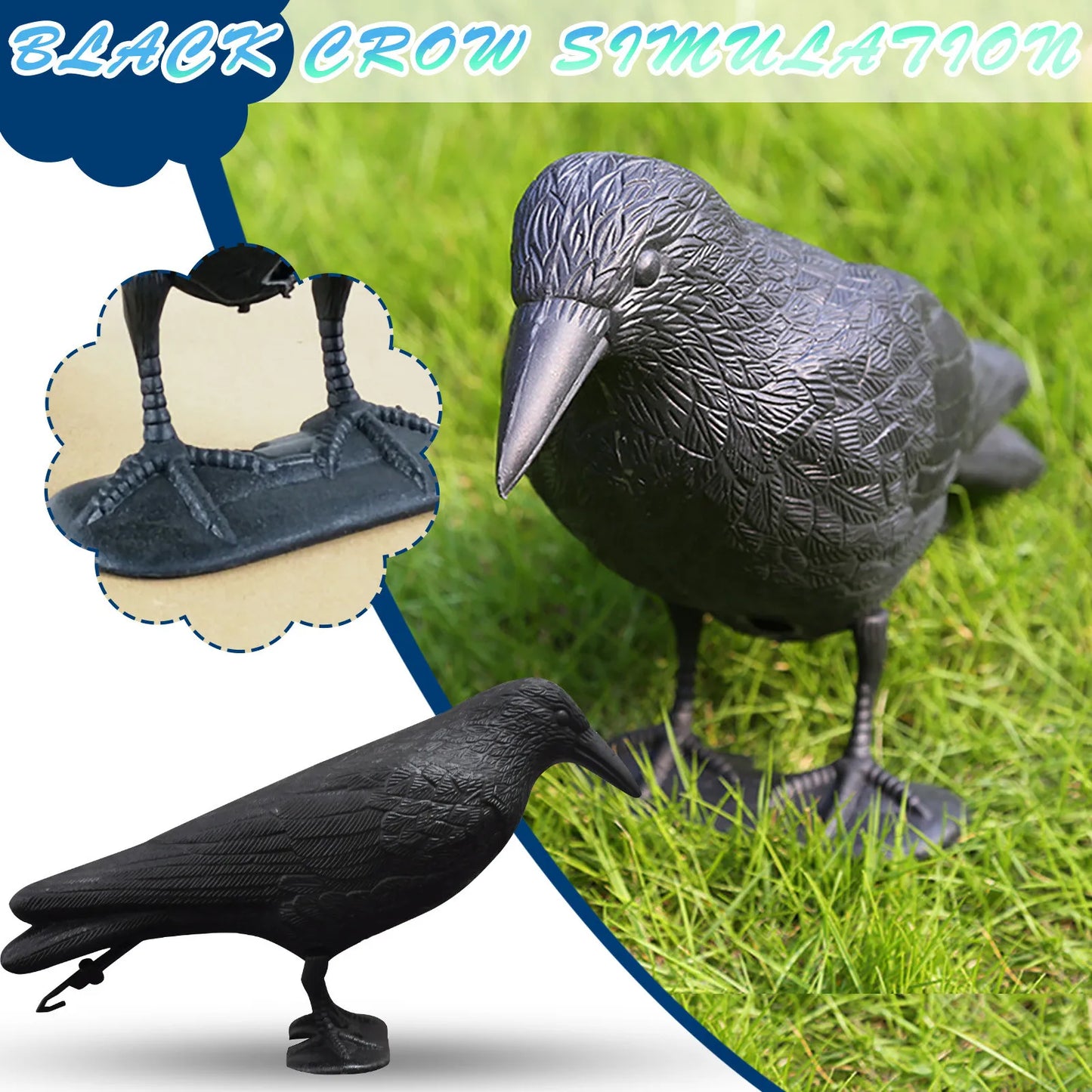 Realistic Black Crow Decoy | Outdoor Bird Deterrent Statue
