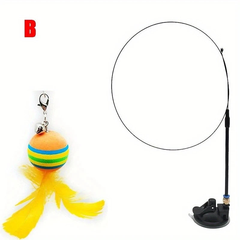 Interactive Cat Toys Kit Feather Toys with 1 Wands, 1 Suction Cups, Replacement Feather Heads for Indoor & Outdoor Play Peaceful Pleasures Health and Wellness B