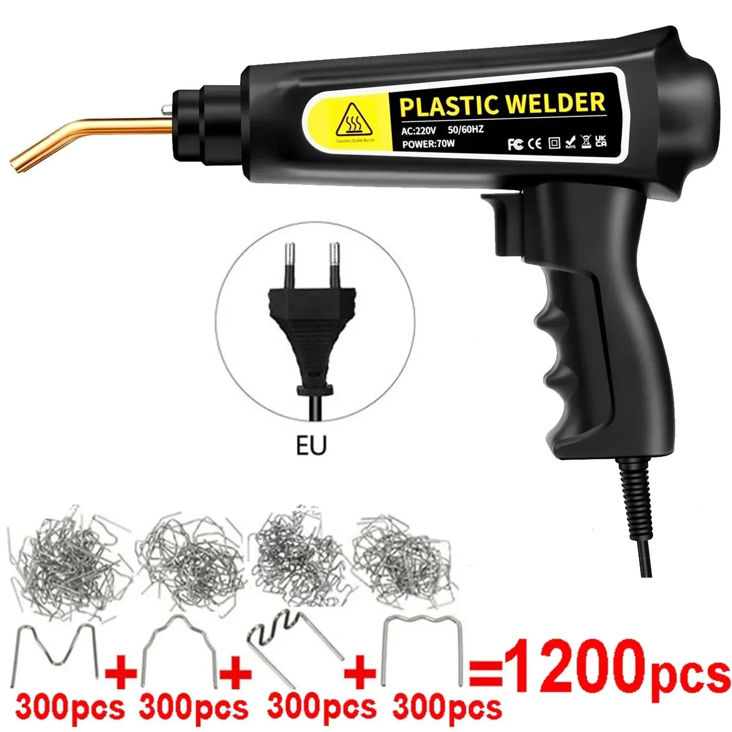 Car Bumper Repair Kit Plastic Welding Machine Hot Stapler 70W With Staples For Bumper/Kayak/PVC Material Soldering Tools Peaceful Pleasures Health and Wellness 220V with 1200Pcs