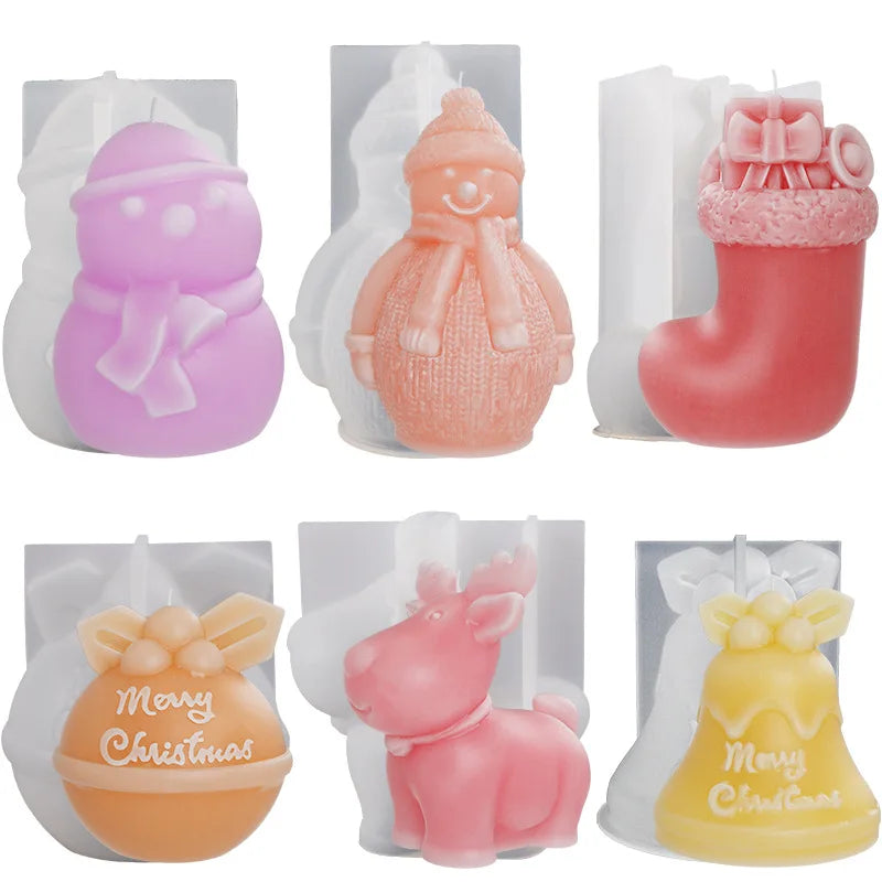 Christmas Silicone Molds – Snowman Reindeer Bells Candle Resin