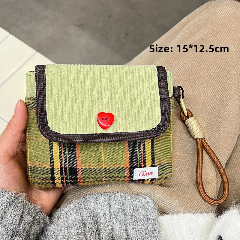New Fresh Checkered Storage Bags Candy Sanitary Towel Small Bags Portable Sanitary Napkin Storage Bags Large Capacity Practical Peaceful Pleasures Health and Wellness green