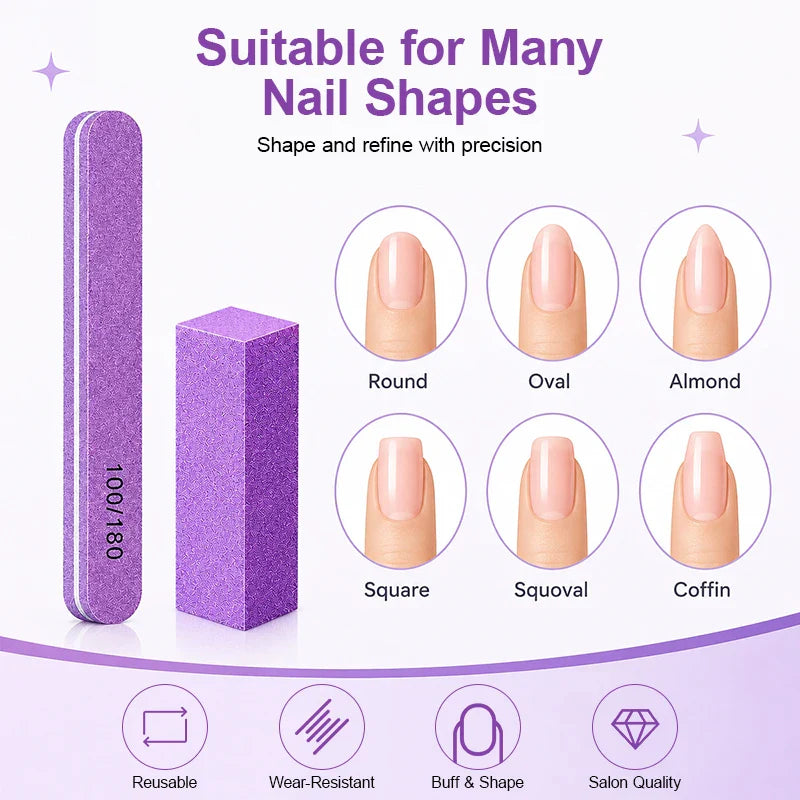 100/180 Grit Nail File & Buffer Block Set – Manicure Kit