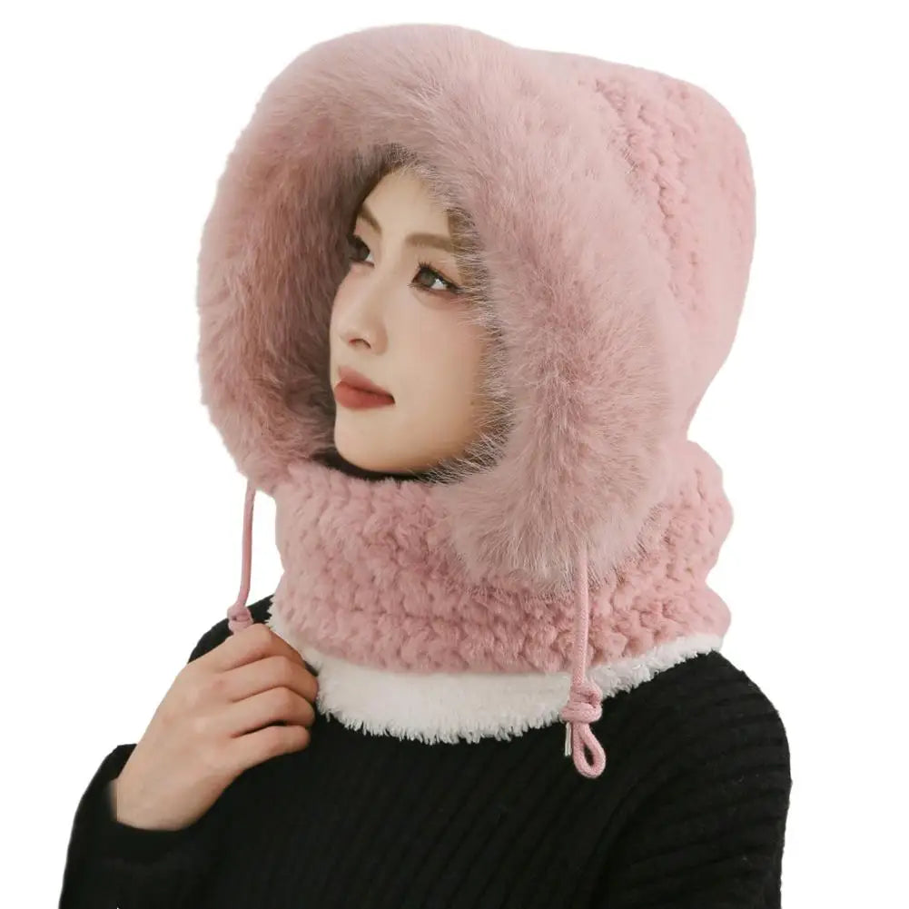Winter Windproof Cycling Hood Hat with Plush Ear Warmer Winter Cycling Hood Hat Peaceful Pleasures Health and Wellness Pink