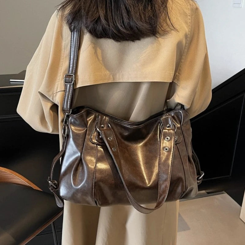 Large Capacity Vintage European American Style Tote Bag Women Shoulder Crossbody Handbag Fashion Casual Commuter Top Handle Bag Peaceful Pleasures Health and Wellness