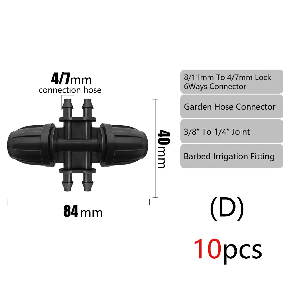10pcs Garden Elbow End Plugs Pipe Adapter Irrigator Fitting 3/8" To 1/4" Hose Connector 8/11 To 4/7mm Barbed Lock Tee Straight Peaceful Pleasures Health and Wellness D