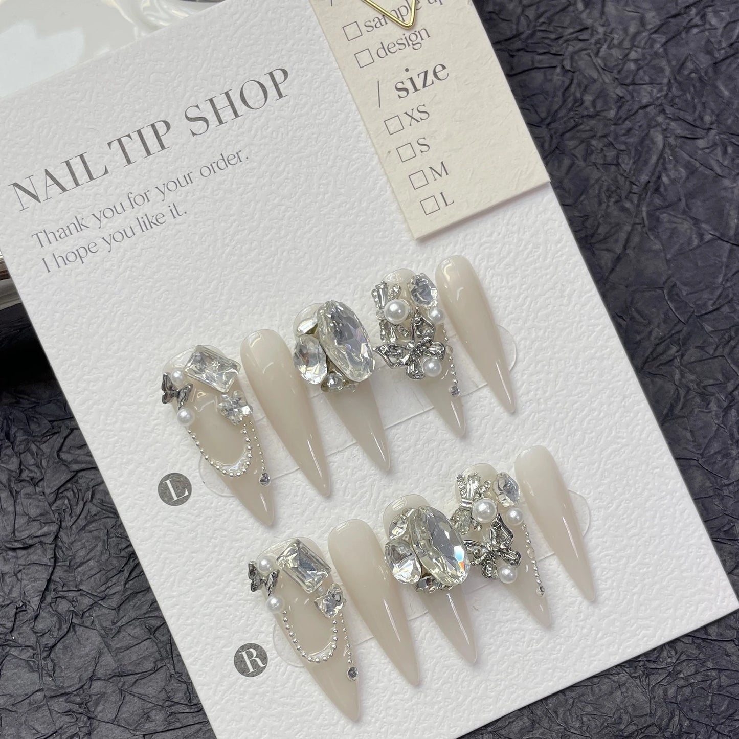 Handmade Press On Nails with Shiny Rhinestone Design Stiletto False Nails Glitter Crystal Pearl Long Pointed Fake Nail Tips Peaceful Pleasures Health and Wellness
