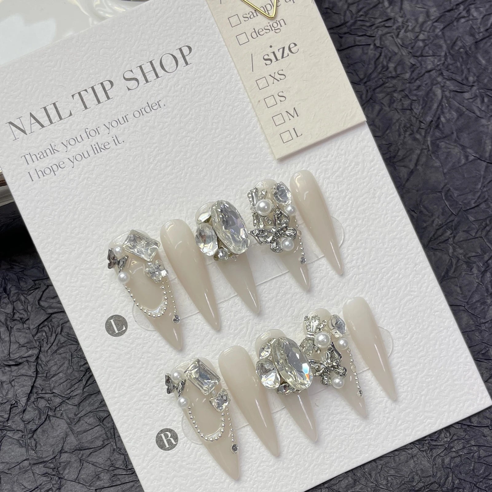 Handmade Press On Nails with Shiny Rhinestone Design Stiletto False Nails Glitter Crystal Pearl Long Pointed Fake Nail Tips Peaceful Pleasures Health and Wellness