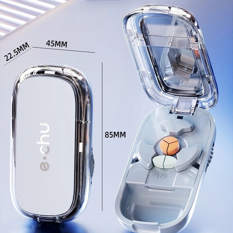 Multi- Functions Pill Cutter Portable Drug Tablet Storage Box 1/3, 2/1, 4/1 Pill Splitter Medicine Dustproof Divider Organizer Peaceful Pleasures Health and Wellness