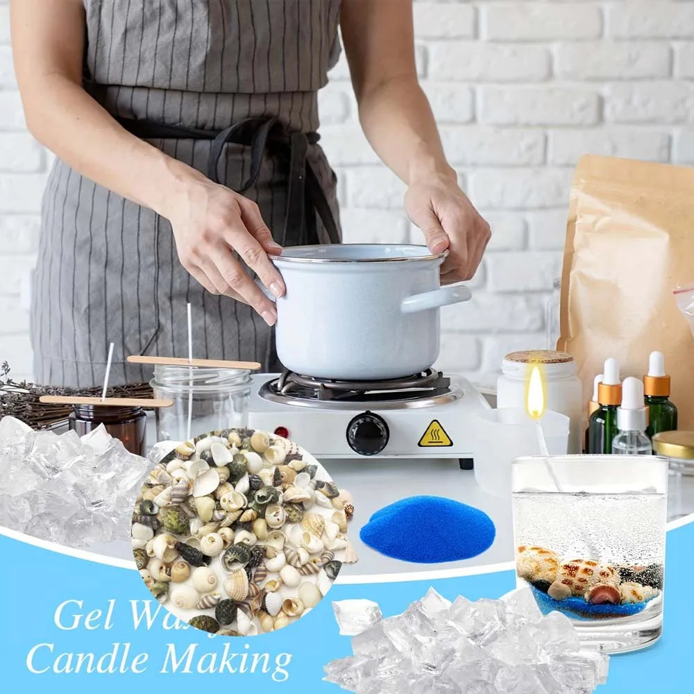 Gel Wax Candle Making Kit – 200/500g Jelly Wax, Seashells & Wicks