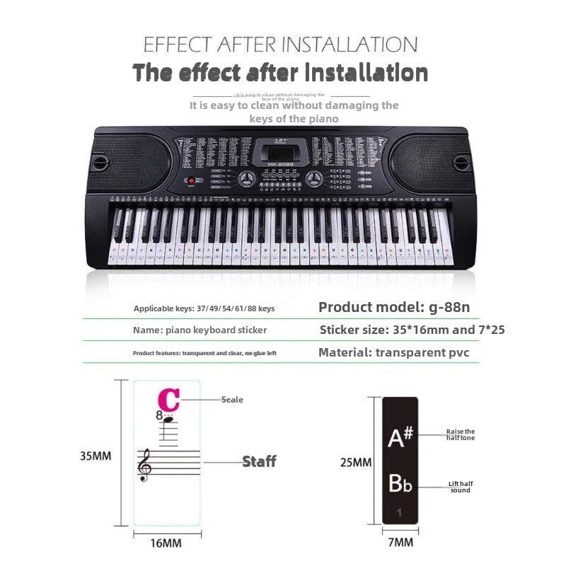 Piano Training Stickers 37 49 54 61 88 Keys Transparent PVC Key Decal