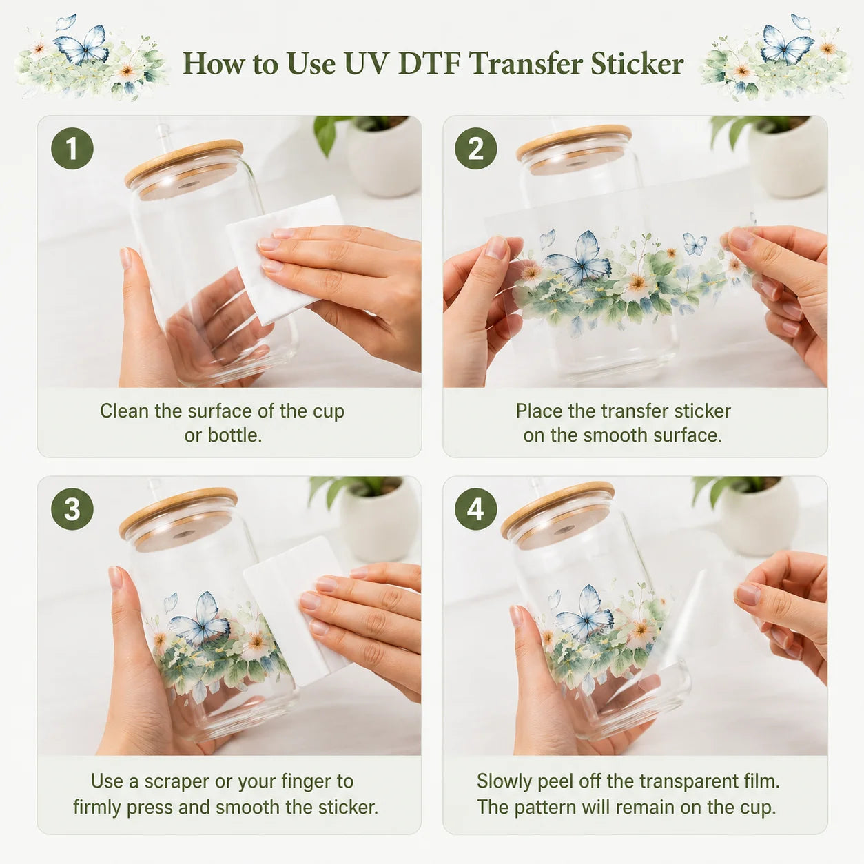 Butterfly Flower UV DTF Transfer Sticker – Waterproof Floral Decal
