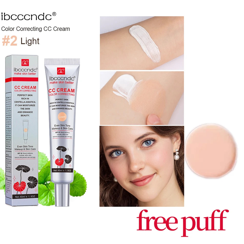Color Correcting CC Cream Color Changing Moisturizing Concealer Waterproof Long Lasting Face Makeup With Free Puff Peaceful Pleasures Health and Wellness light1pc