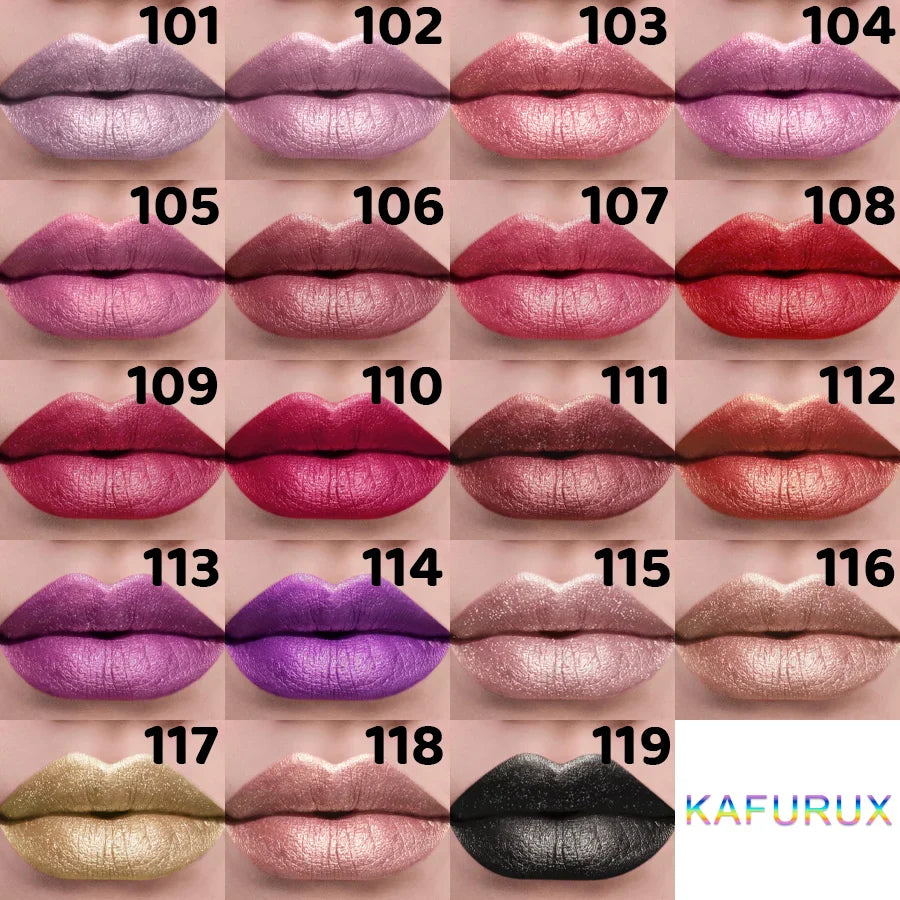 KAFURUX 21-Color Glitter Metallic Lipstick | Pearlescent Lip Tint
