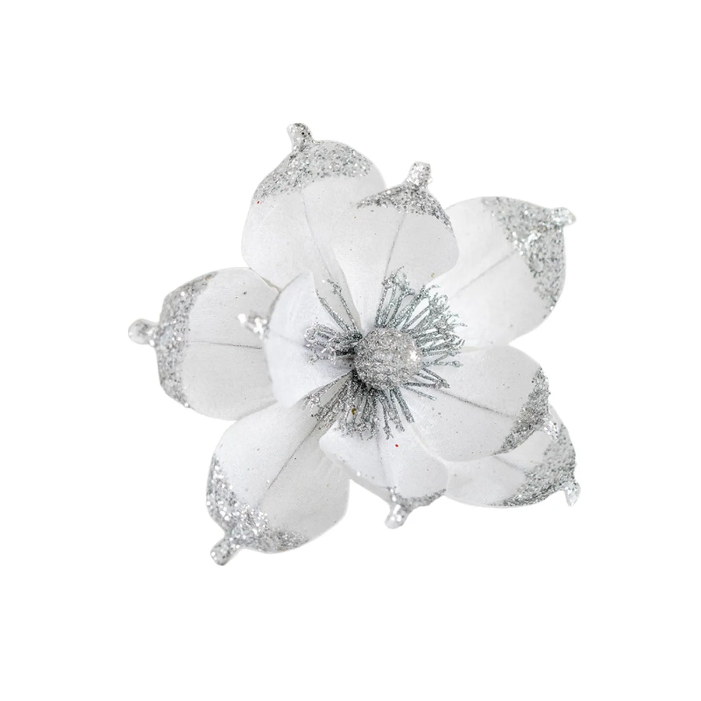 20cm Glitter Magnolia Christmas Flower Pick – Pink Sequin