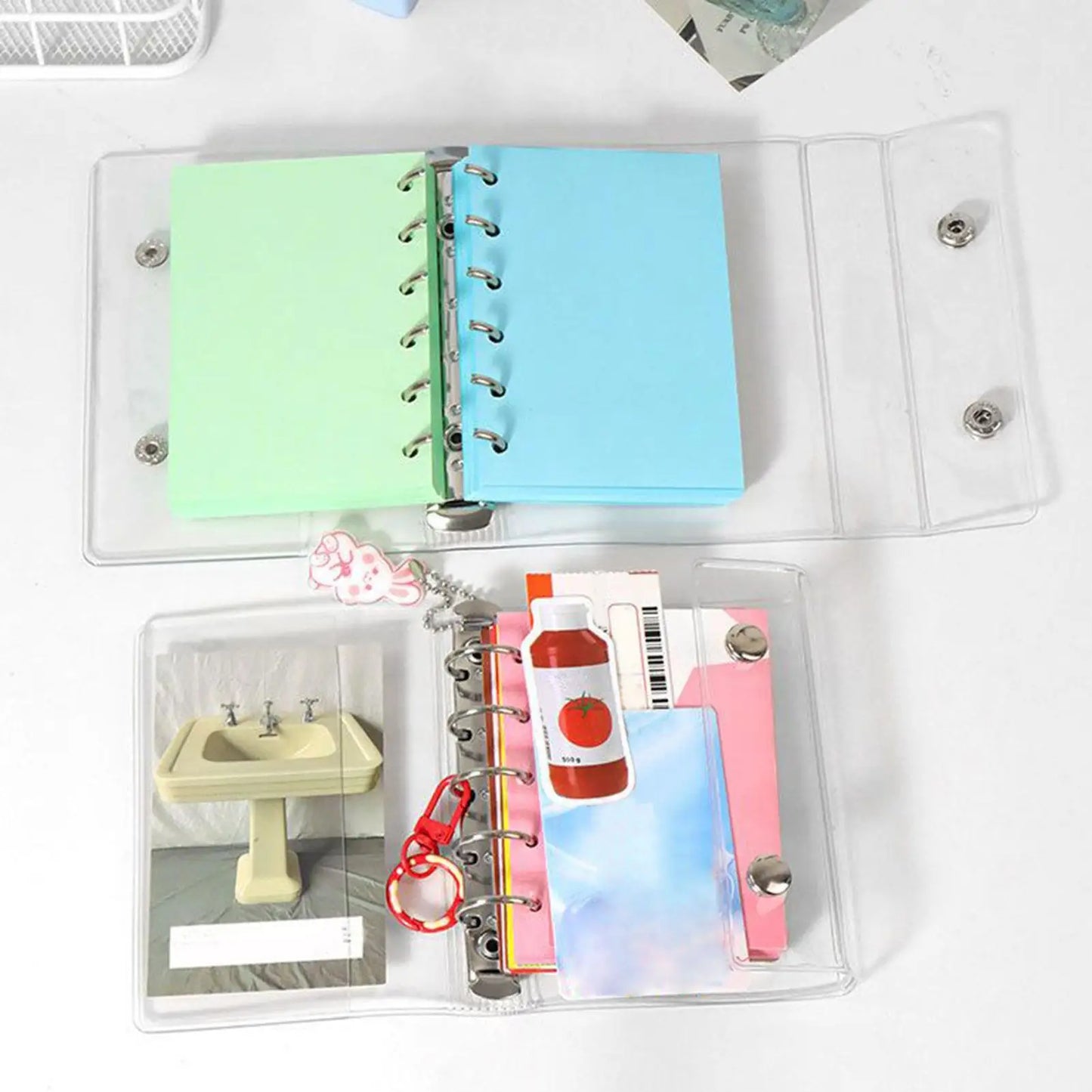 6-Ring PVC Binder Cover, Clear A6/A7 Notebook Closure for Loose Leaf Folder Photocard Scrapbook Photo Document Budget Organizer Peaceful Pleasures Health and Wellness