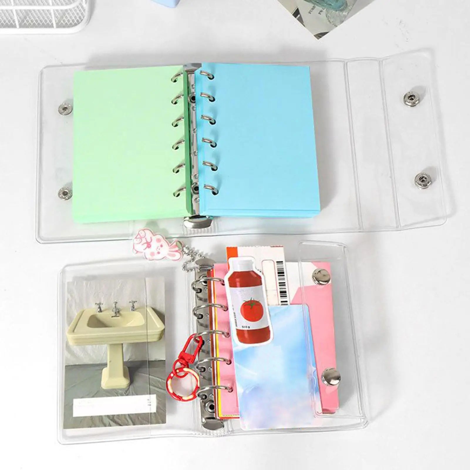 6-Ring PVC Binder Cover, Clear A6/A7 Notebook Closure for Loose Leaf Folder Photocard Scrapbook Photo Document Budget Organizer Peaceful Pleasures Health and Wellness