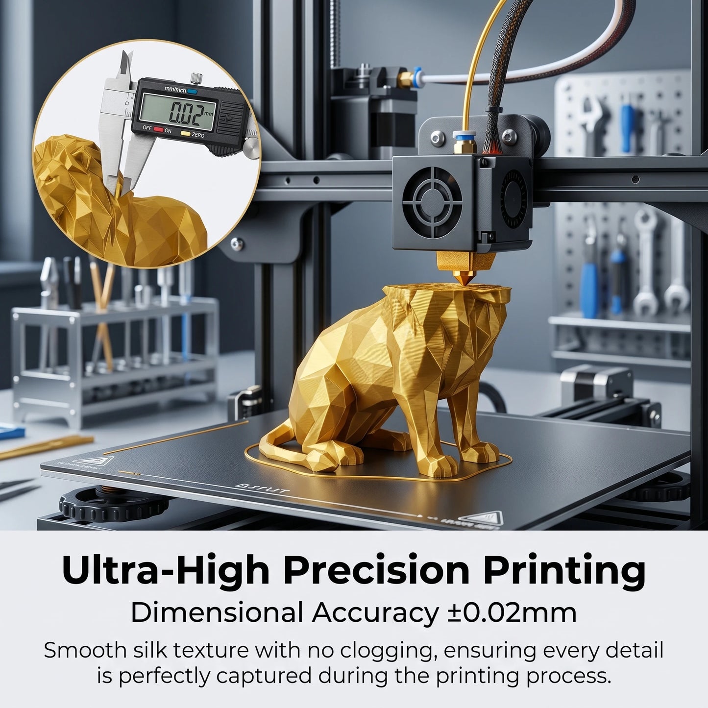 DINGSUN 3D Silk Gold PLA Filament 1.75mm – Glossy Shiny Spool