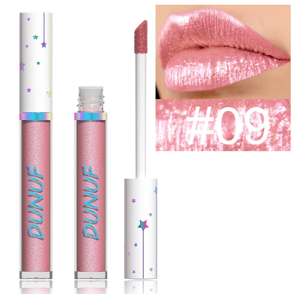 12-Color Metallic Glitter Lip Gloss | Diamond Pearlescent Lip Glaze