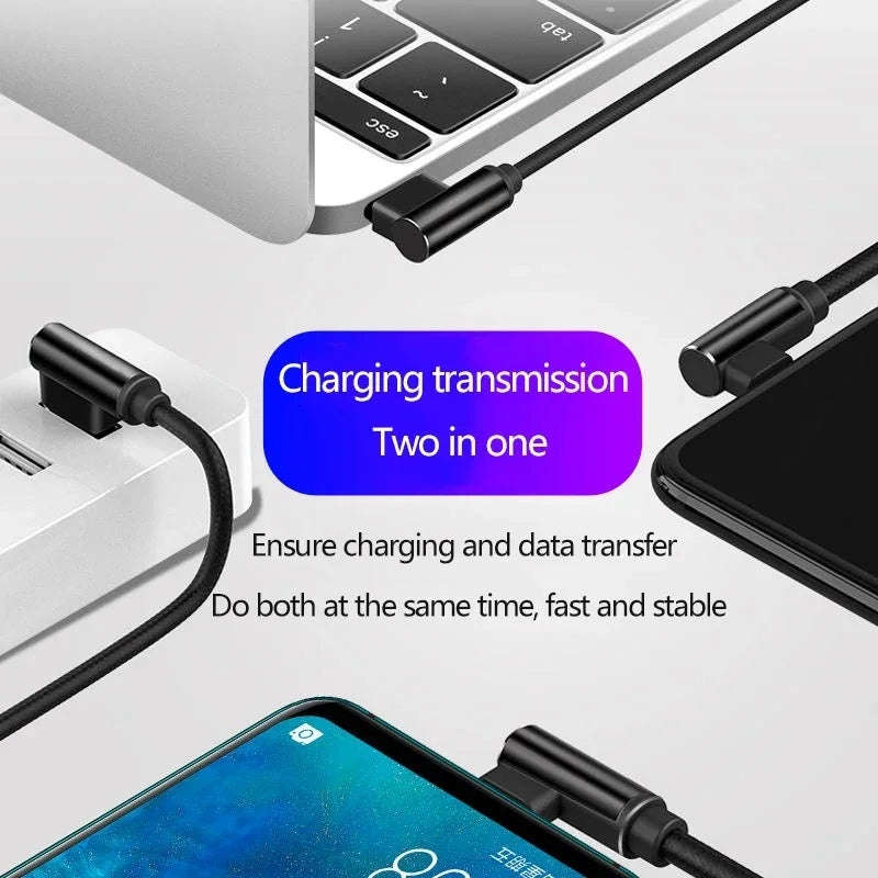 40W 5A USB-C 90° Braided Fast Charging Cable 1M/2M