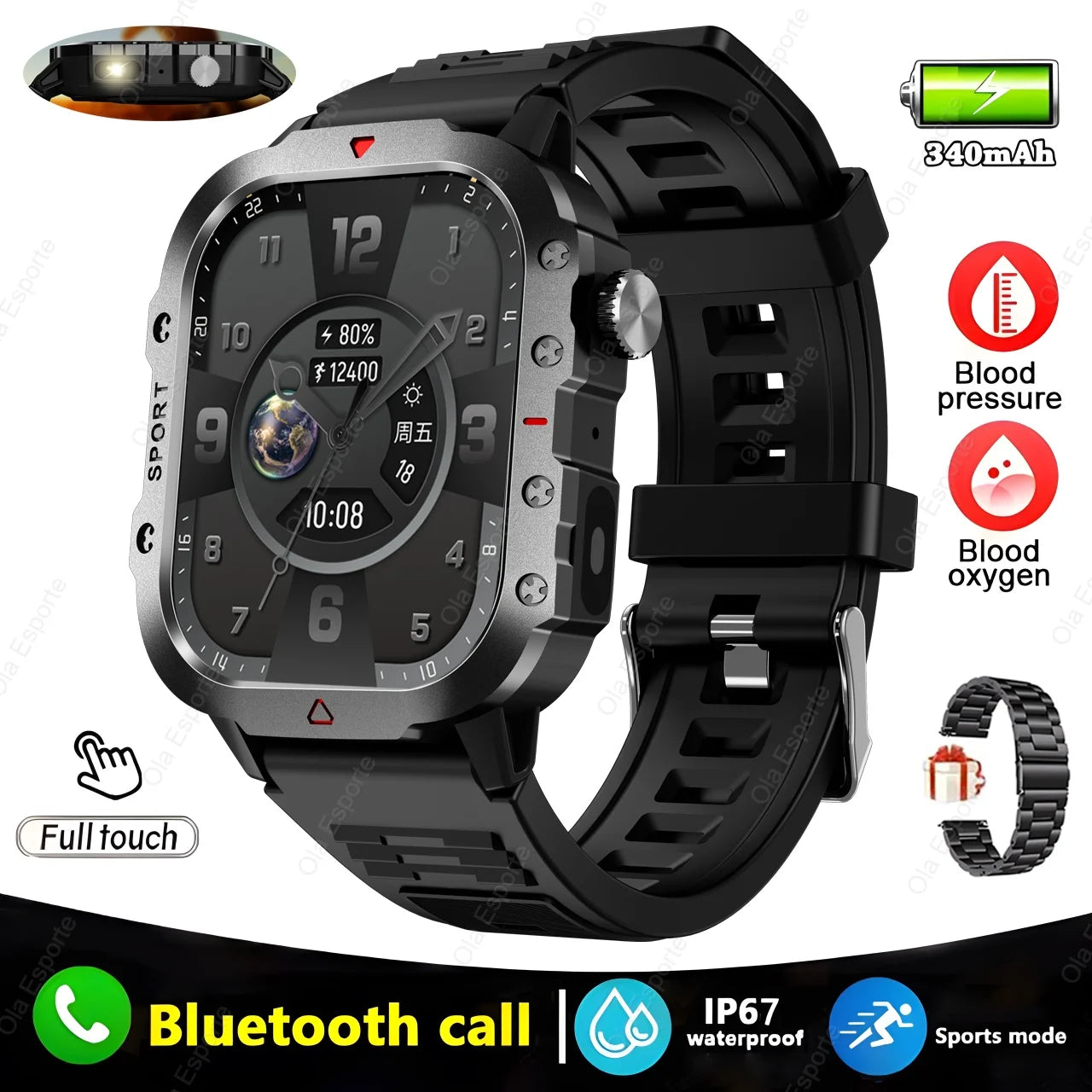 Ola Esporte HW12 Military Smartwatch | 2.01" AMOLED Bluetooth