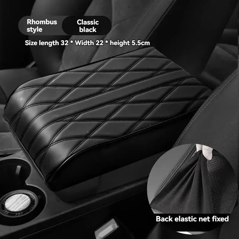 Wave Embroidery PU Leather Car Armrest Mat, Center Console Armrest Protection Cushion with Storage, Universal Auto Armrest PadWa Peaceful Pleasures Health and Wellness black PU Four Seasons